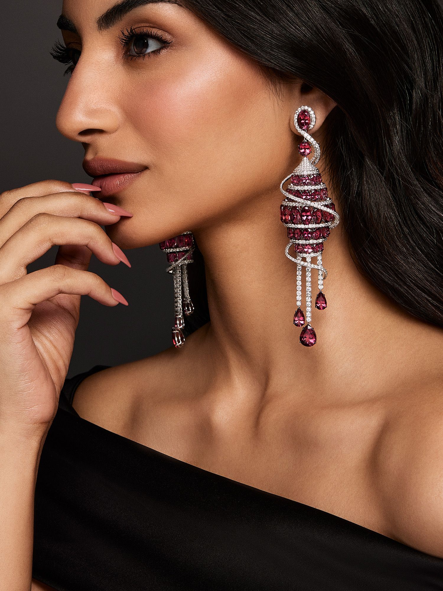 Ruby and diamond chandelier earrings