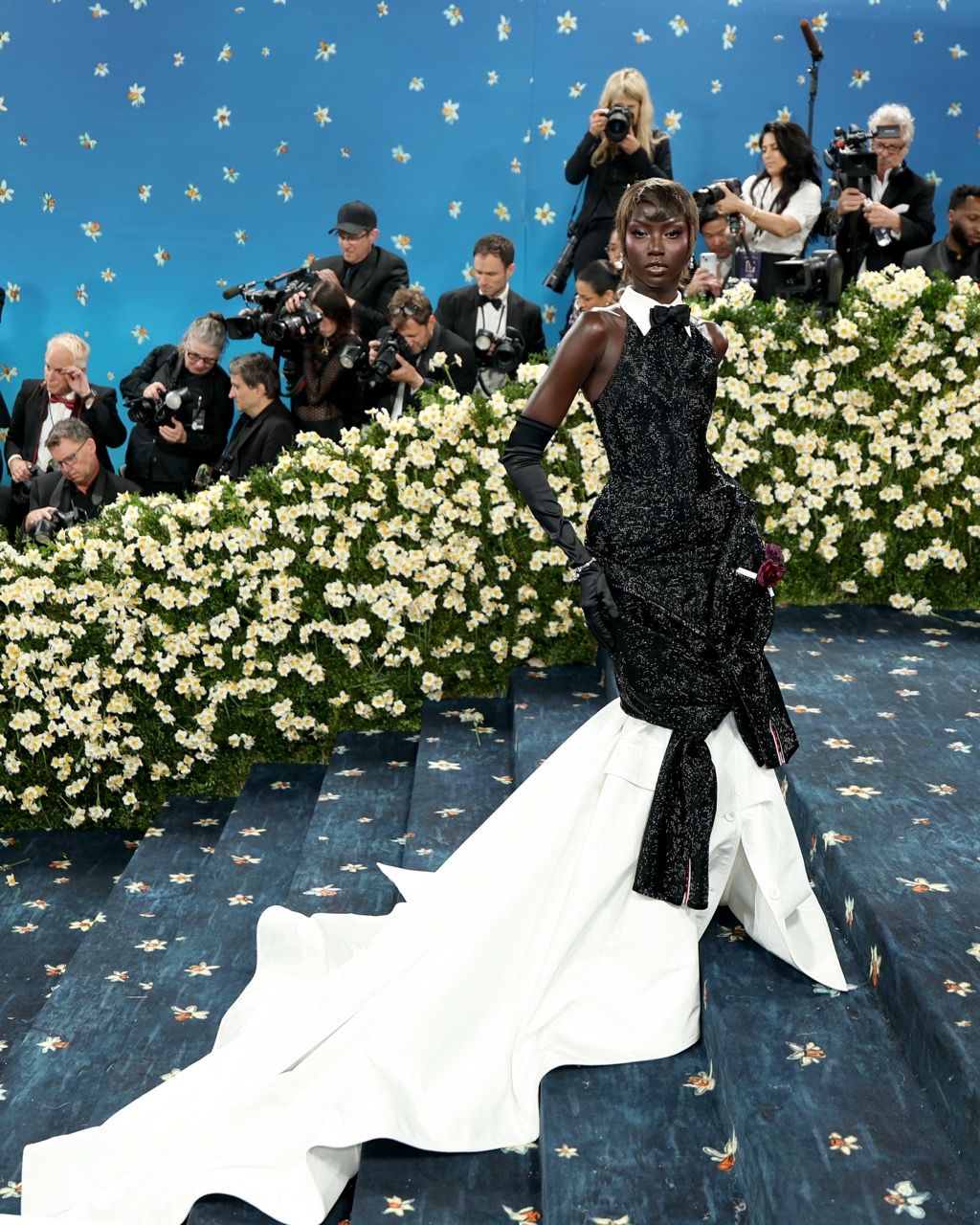 Anok Yai in custom Thom Browne at the 2025 Met Gala