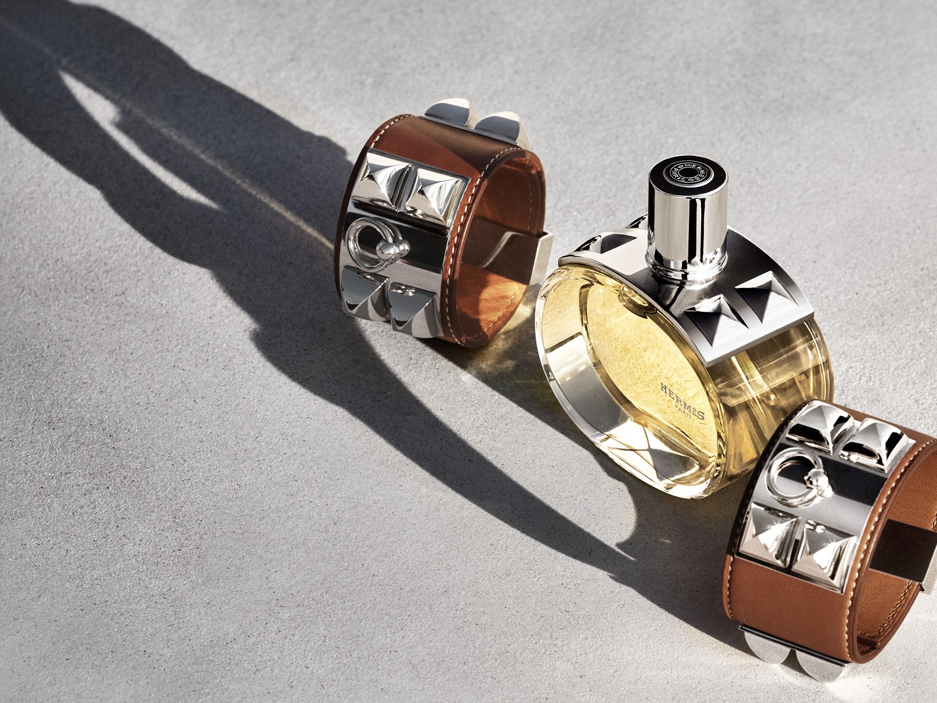 Barénia, the new fragrance by French luxury maison Hermès photographed with the Collier de Chiens bracelet