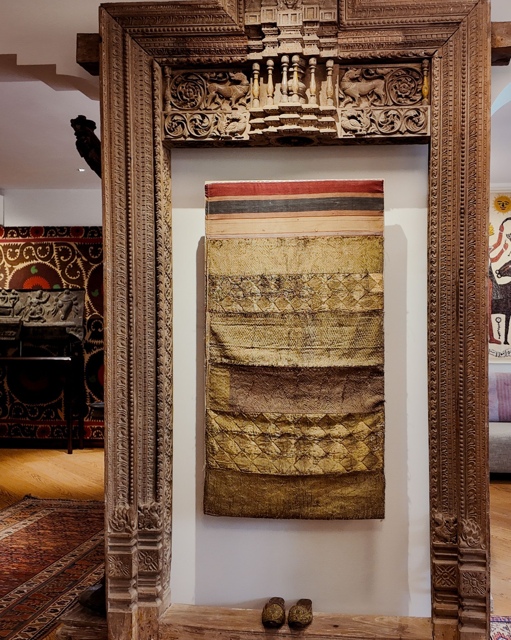 An antique Balinese ceremonial costume woven in pure gold thread from Monica Shah’s collection