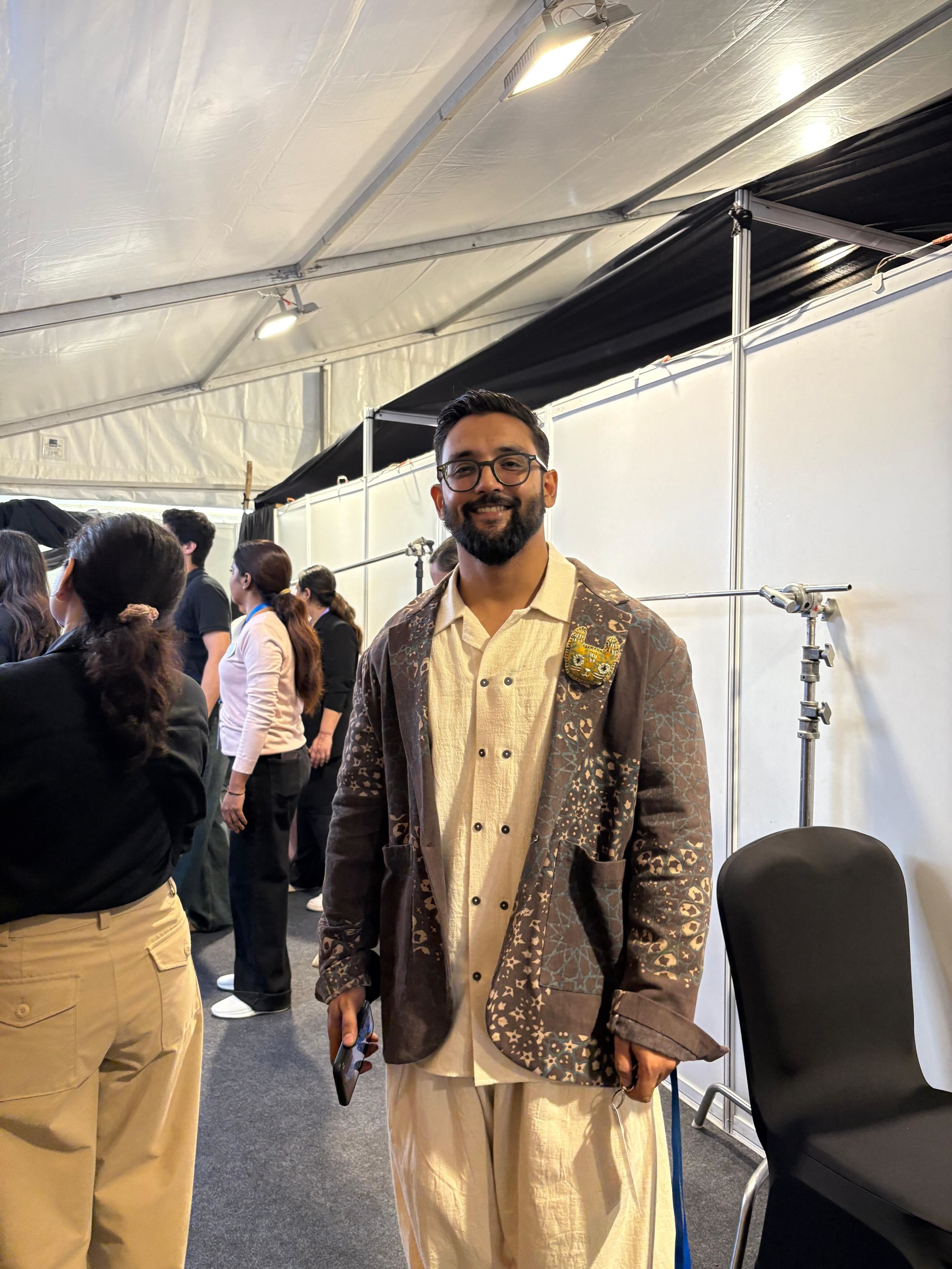 Gen Next designer Anas Shekh’s wears his cat brooch for 23°N 69°E
