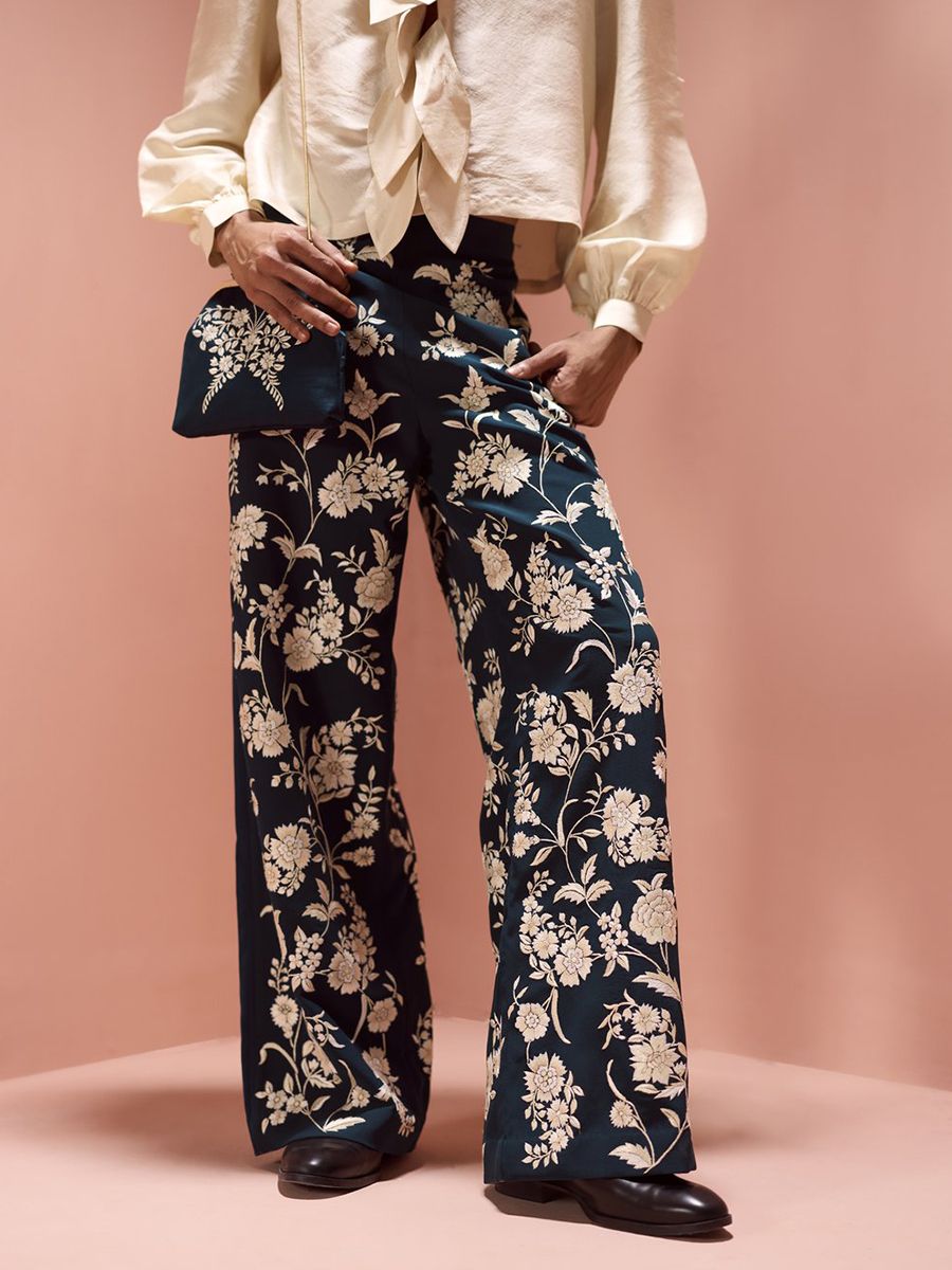 Pants with Parsi Gara embroidery by Ashdeen