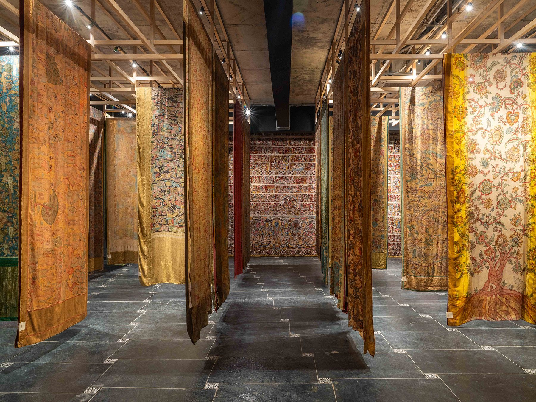 Gaurang Kalamkari saree collections in display