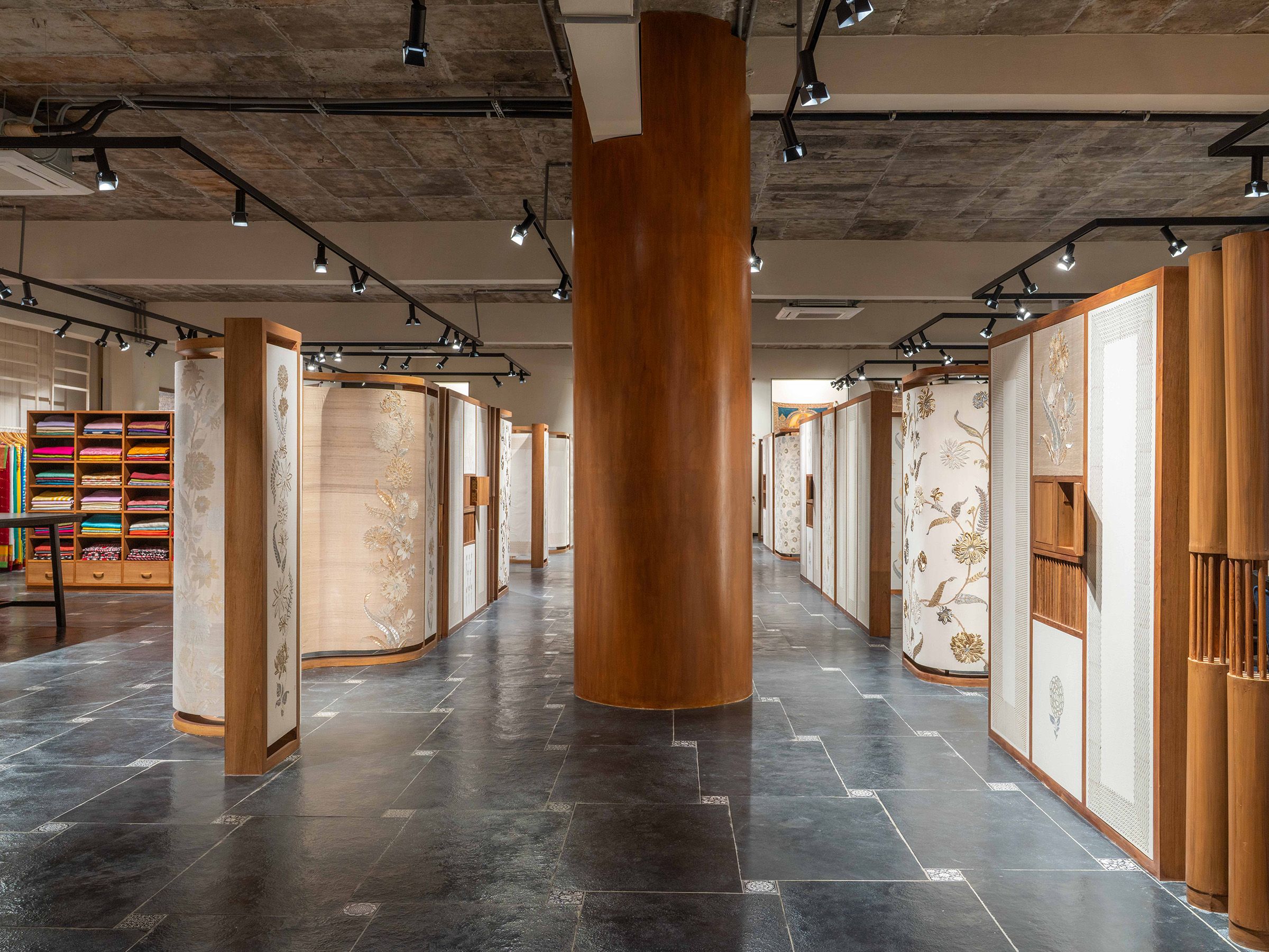 Each partition on the first floor decorated in embroidery styles ranging from marodi work to jamdani