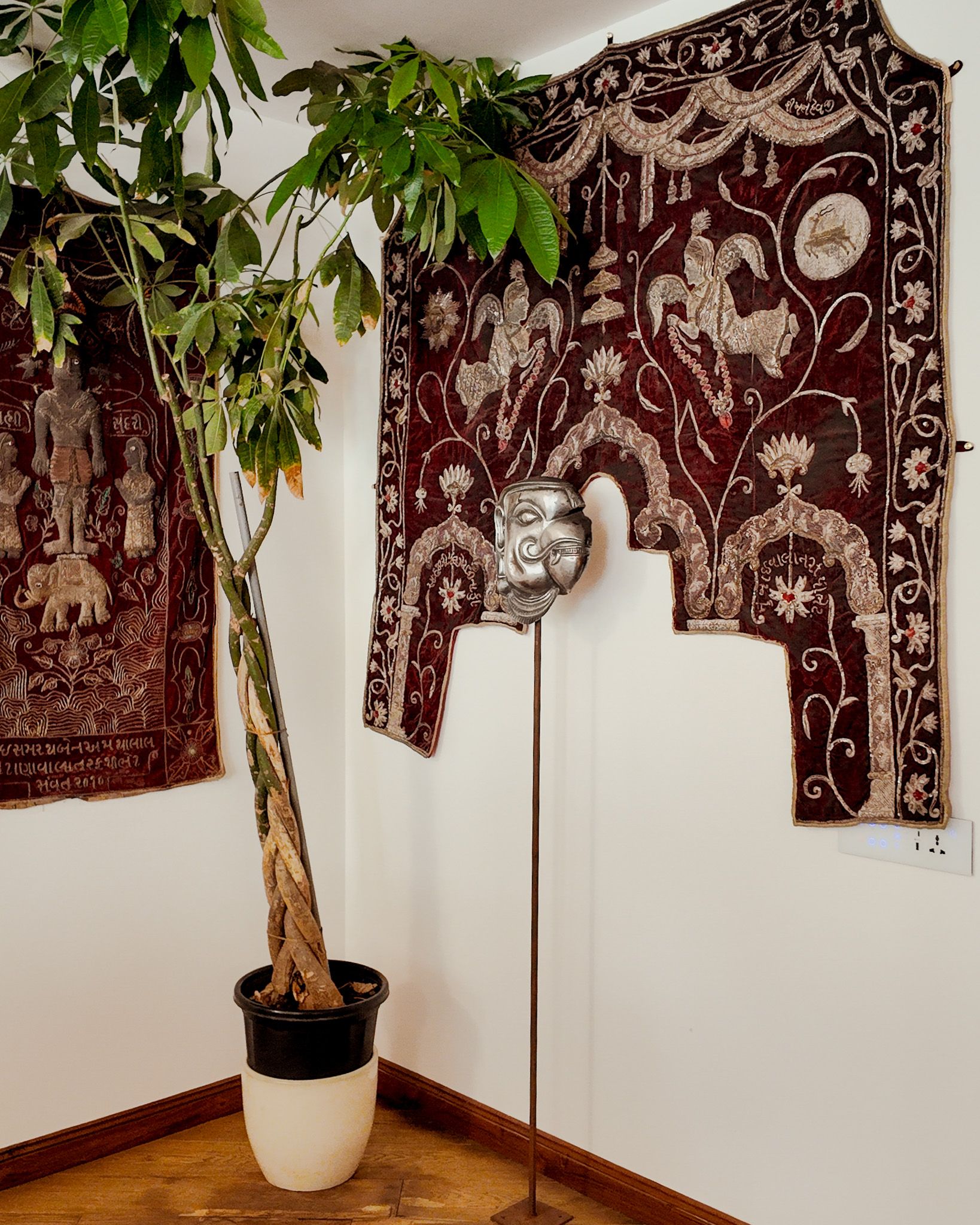 A Jain temple hanging embroidered in pure silver from Monica Shah’s private collection
