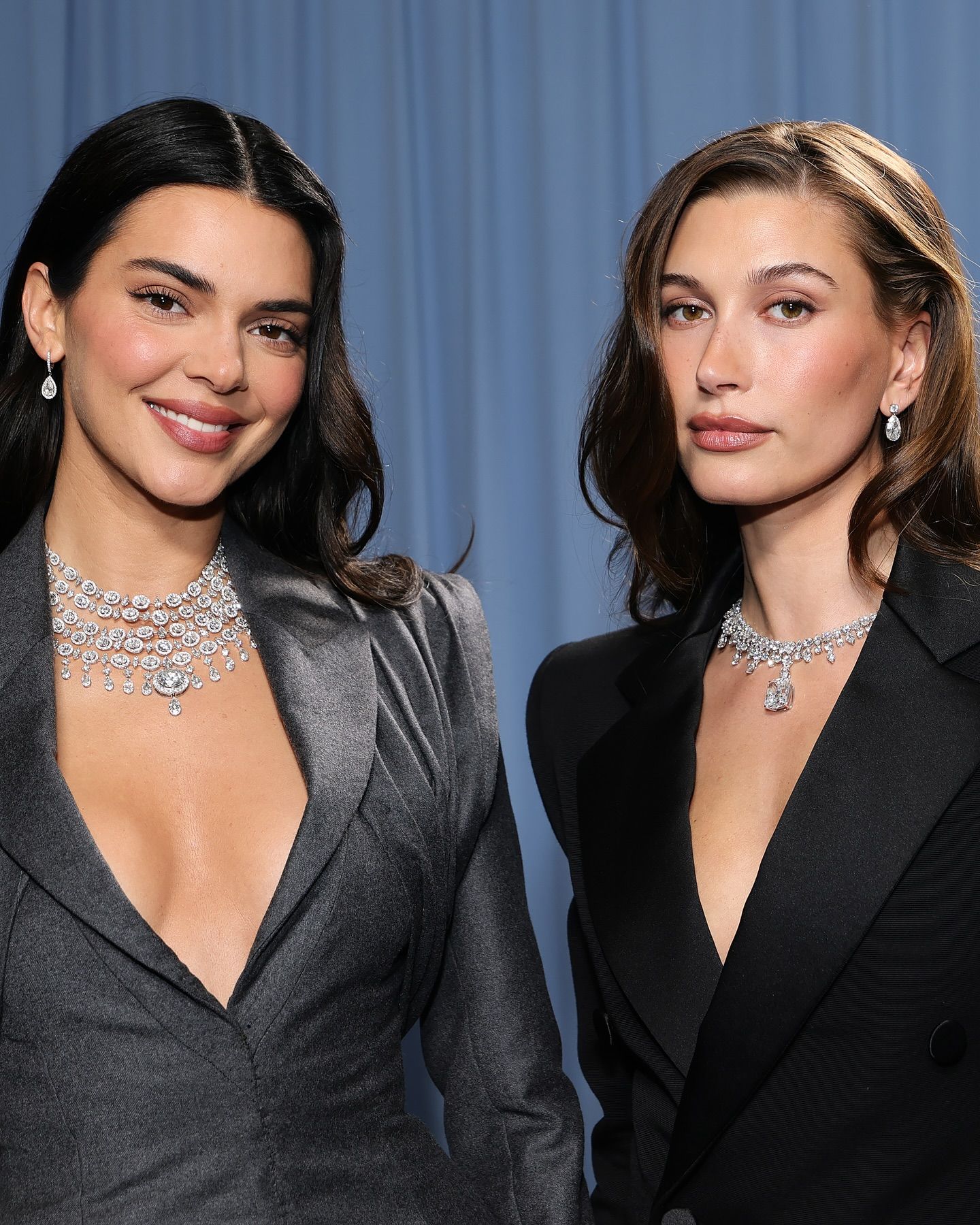 Kendall Jenner in Torishéju and Hailey Bieber in Saint Laurent at the 2025 Met Gala 