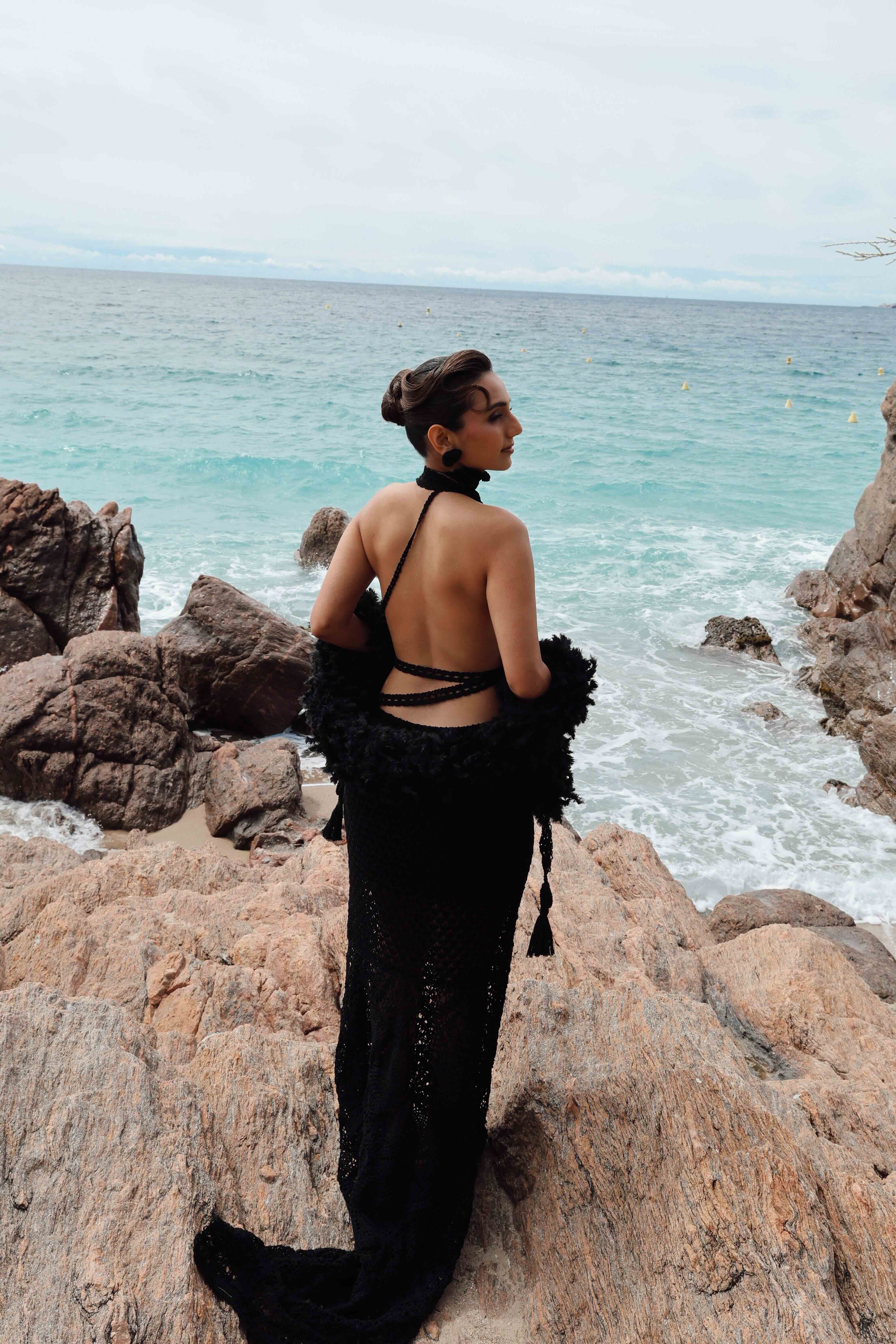 Masoom Minawala in a backless Anushka Sanghvi crochet dress at the 2026 Cannes Film Festival