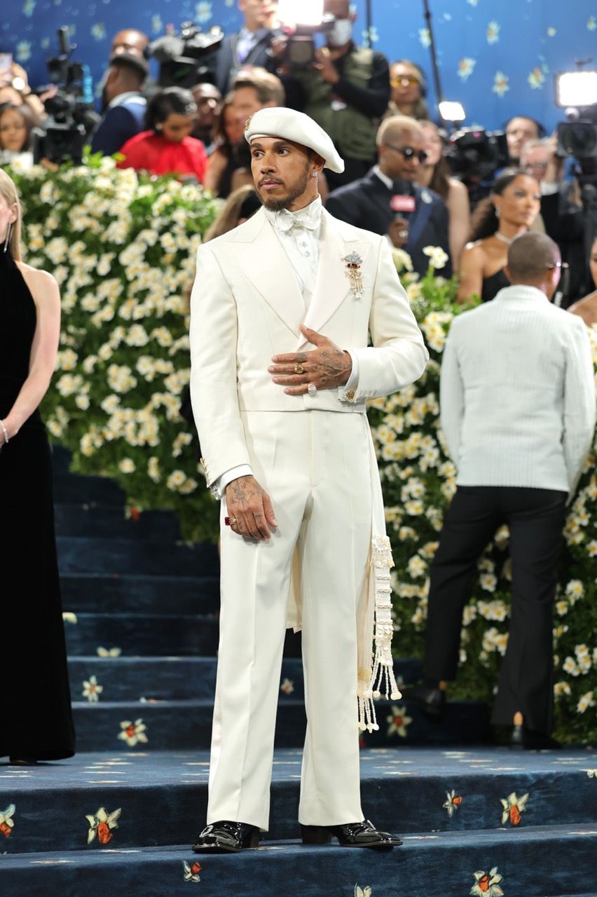 Lewis Hamilton in Grace Wales Bonner at the 2025 Met Gala