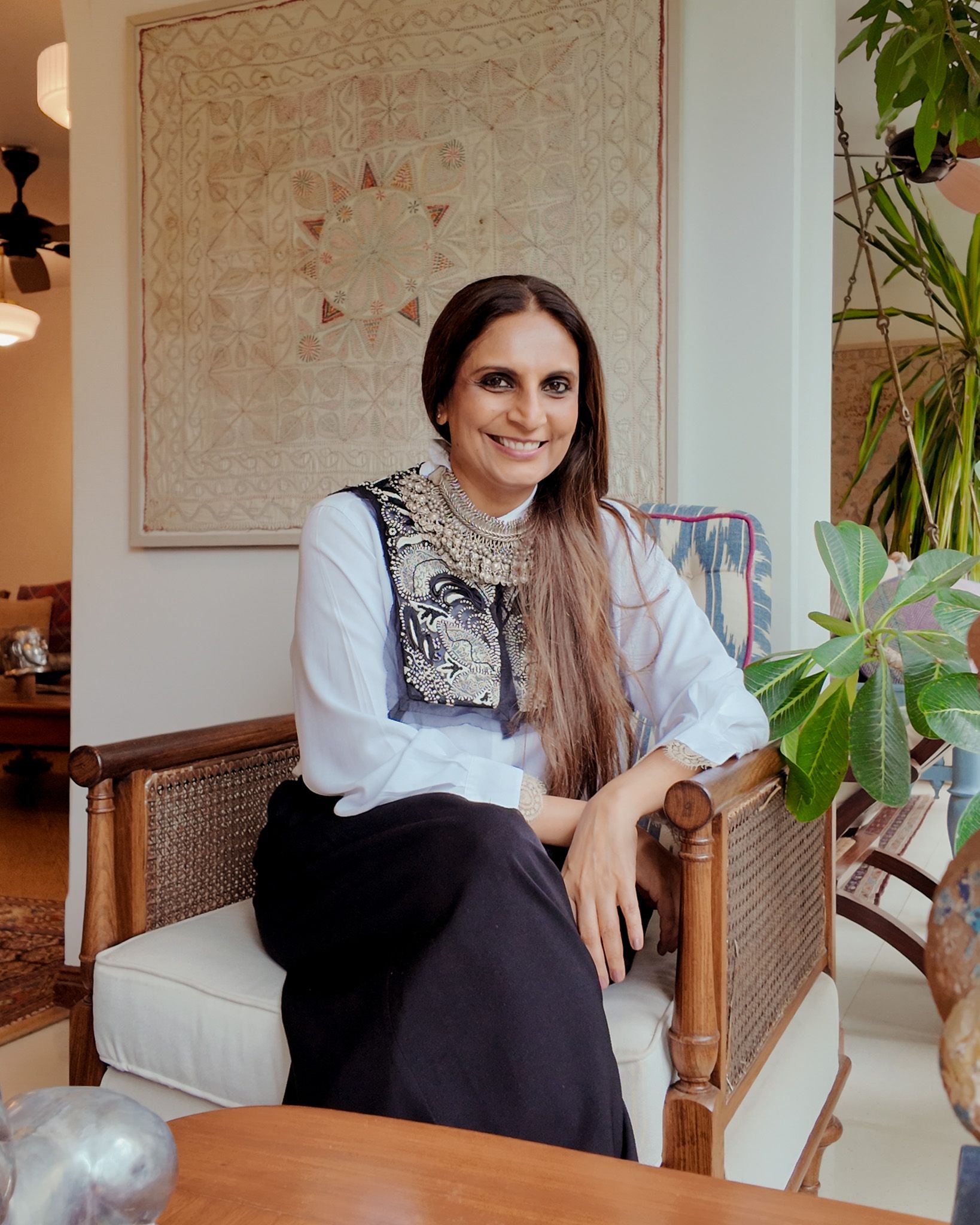 Monica Shah, designer and artistic director of Jade by Monica and Karishma, at home in Mumbai