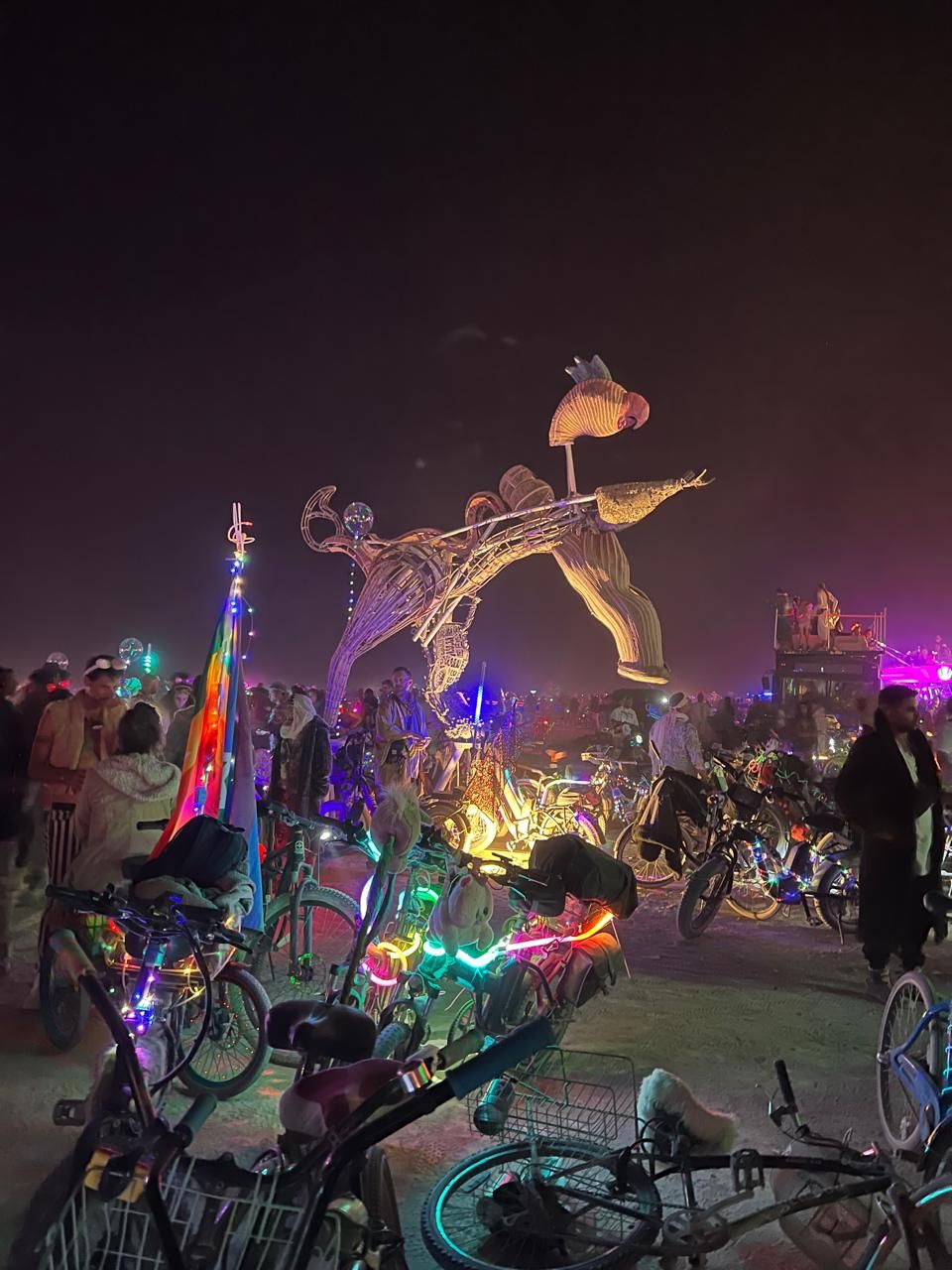 The Navagunjara Reborn sculpture at night