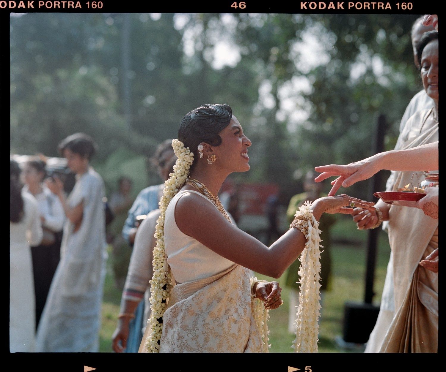 Natasha Sumant and Lucien Dumas at their wedding in Kerala