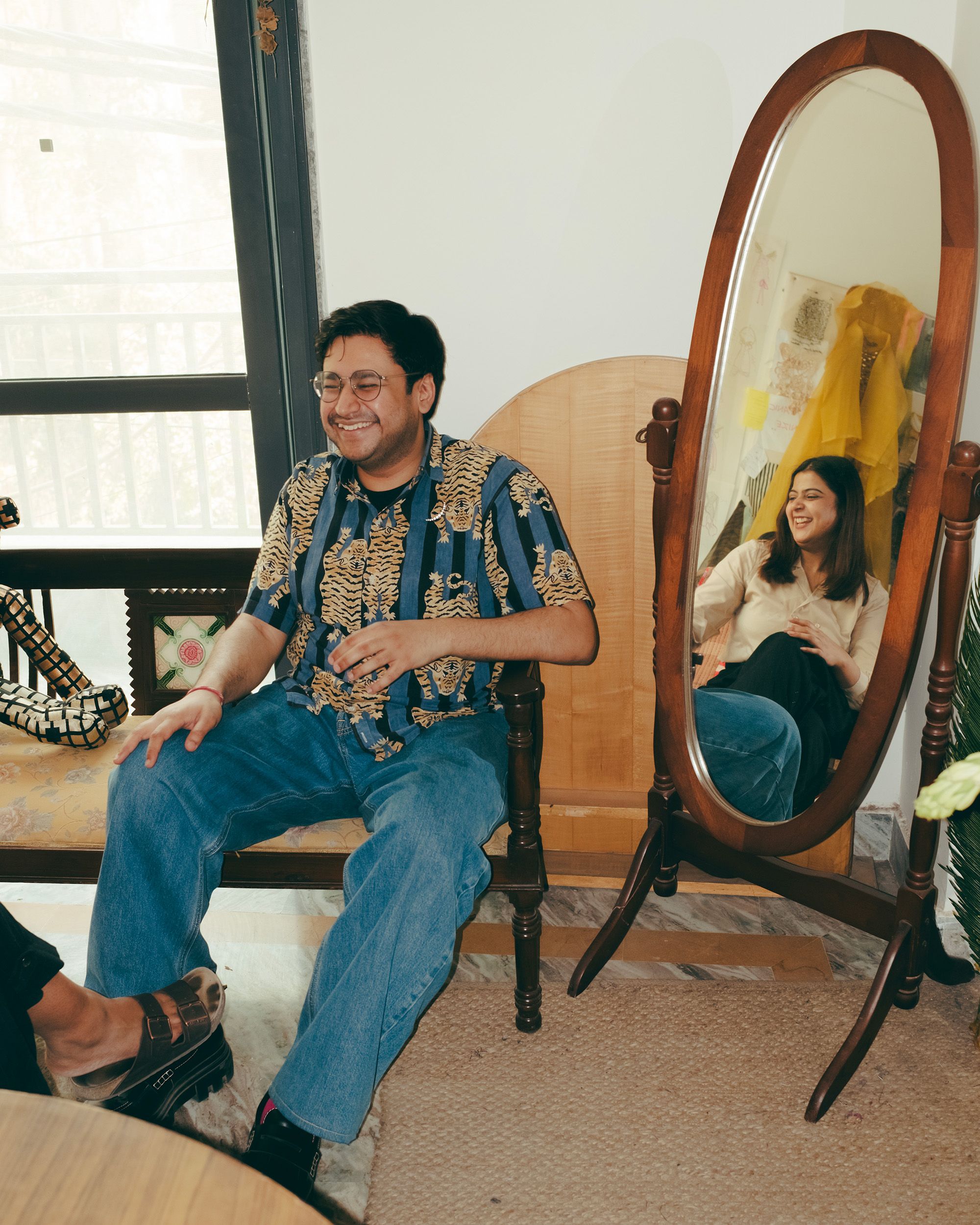 Somya Lochan, founder of Quarter, and Yash Patil, founder of That Antiquepiece at their studio in Vasant Kunj, New Delhi