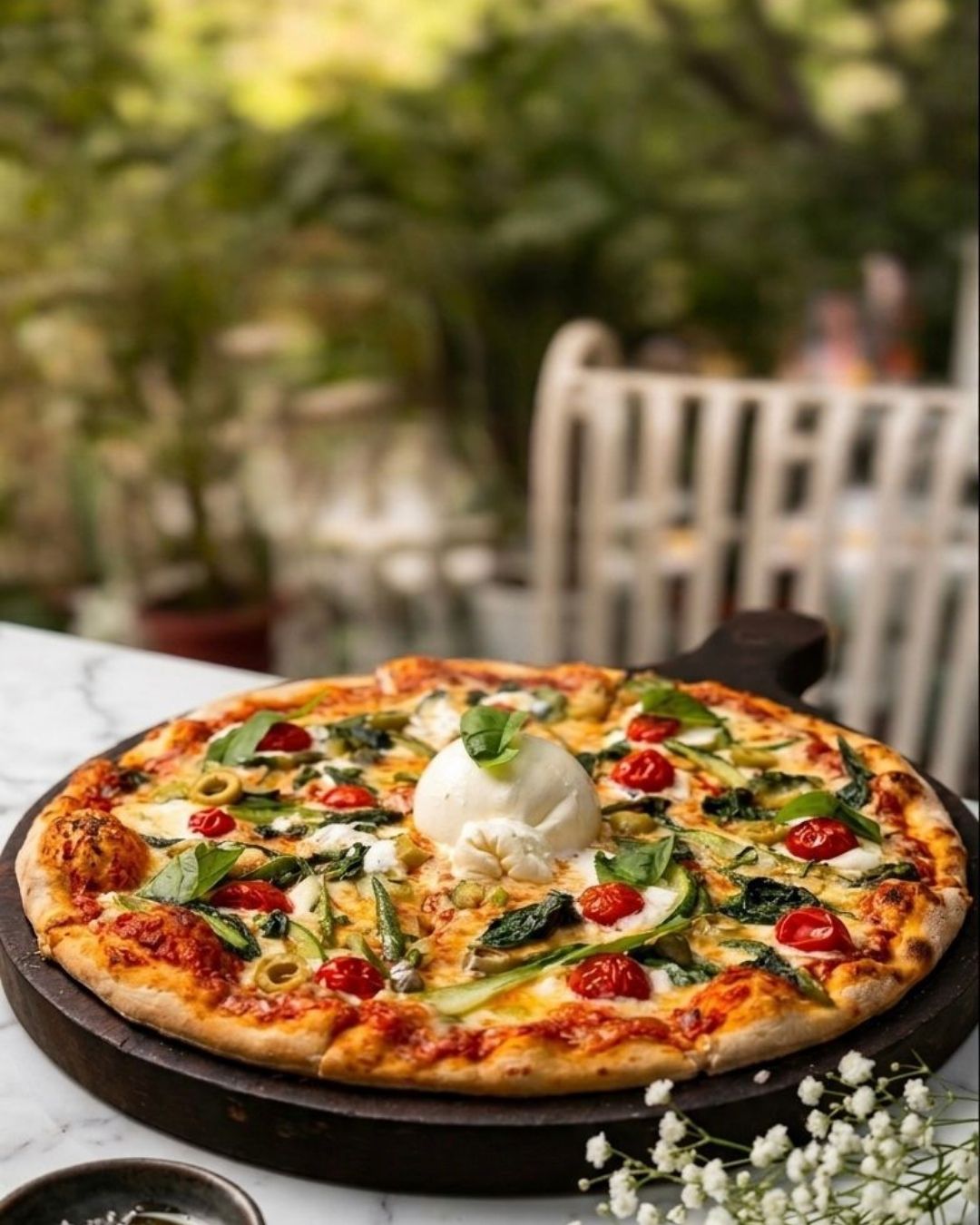 Spring Vegetable Burrata Pizza