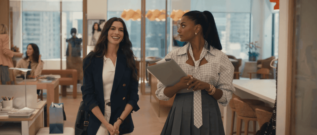 Anne Hathaway as Andy and Simone Ashley as Amari in The Devil Wears Prada 2