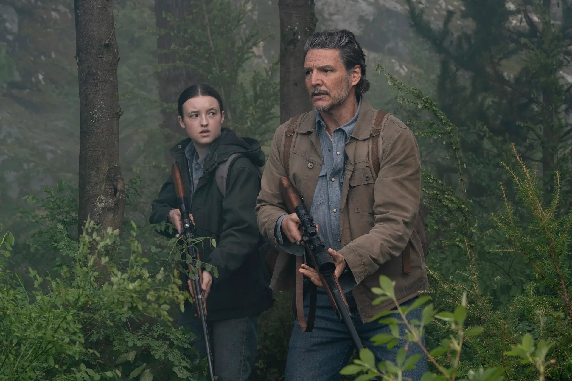 Bella Ramsey and Pedro Pascal in The Last of Us