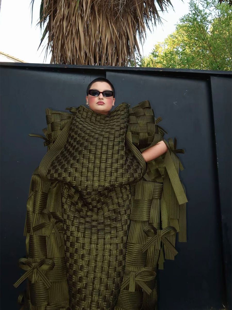 Designer Yashana Malhotra wears a woven dress she made for herself